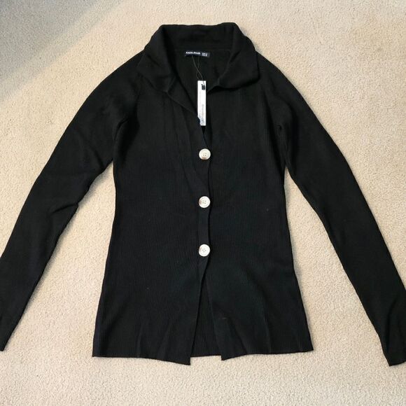 AmélieBoutik Women Collar V Neck Cardigan Black M - Picture 1 of 6